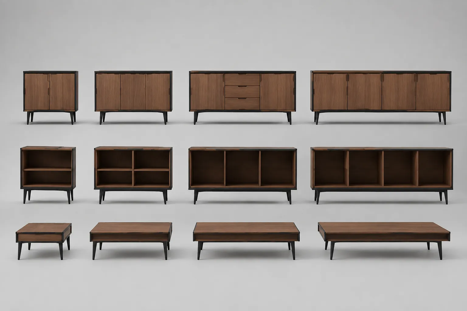 Side-by-side furniture silhouettes used to compare collection form and proportion