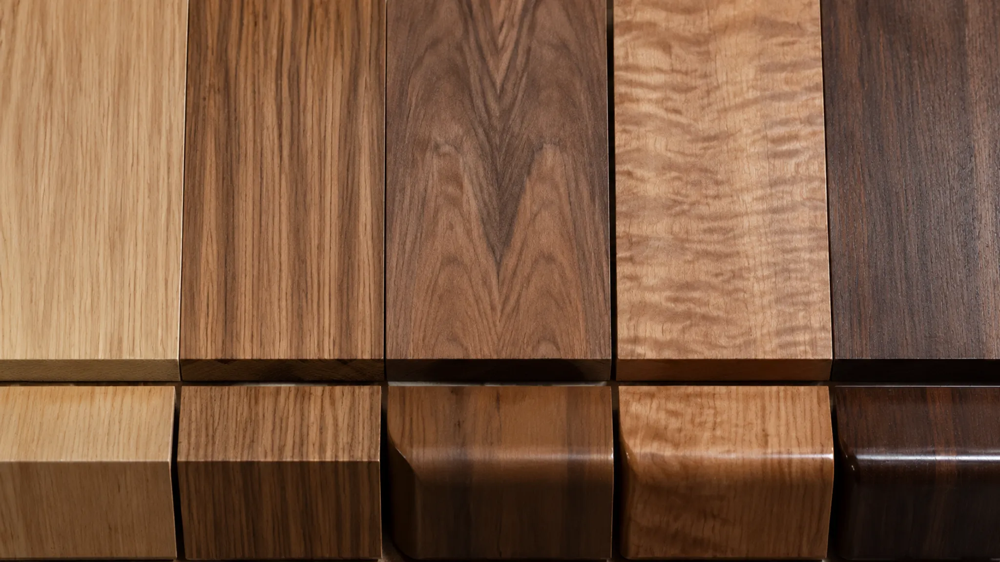 Close comparison of grain scale, direction, and surface sheen on furniture components