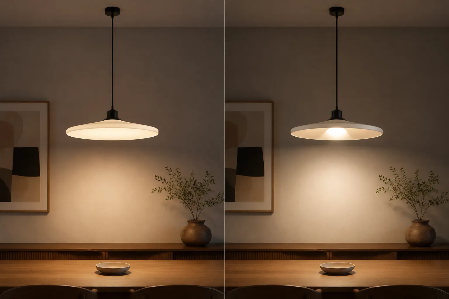Comparing Diffuser Glow and Hotspots in Pendant-Light Renders