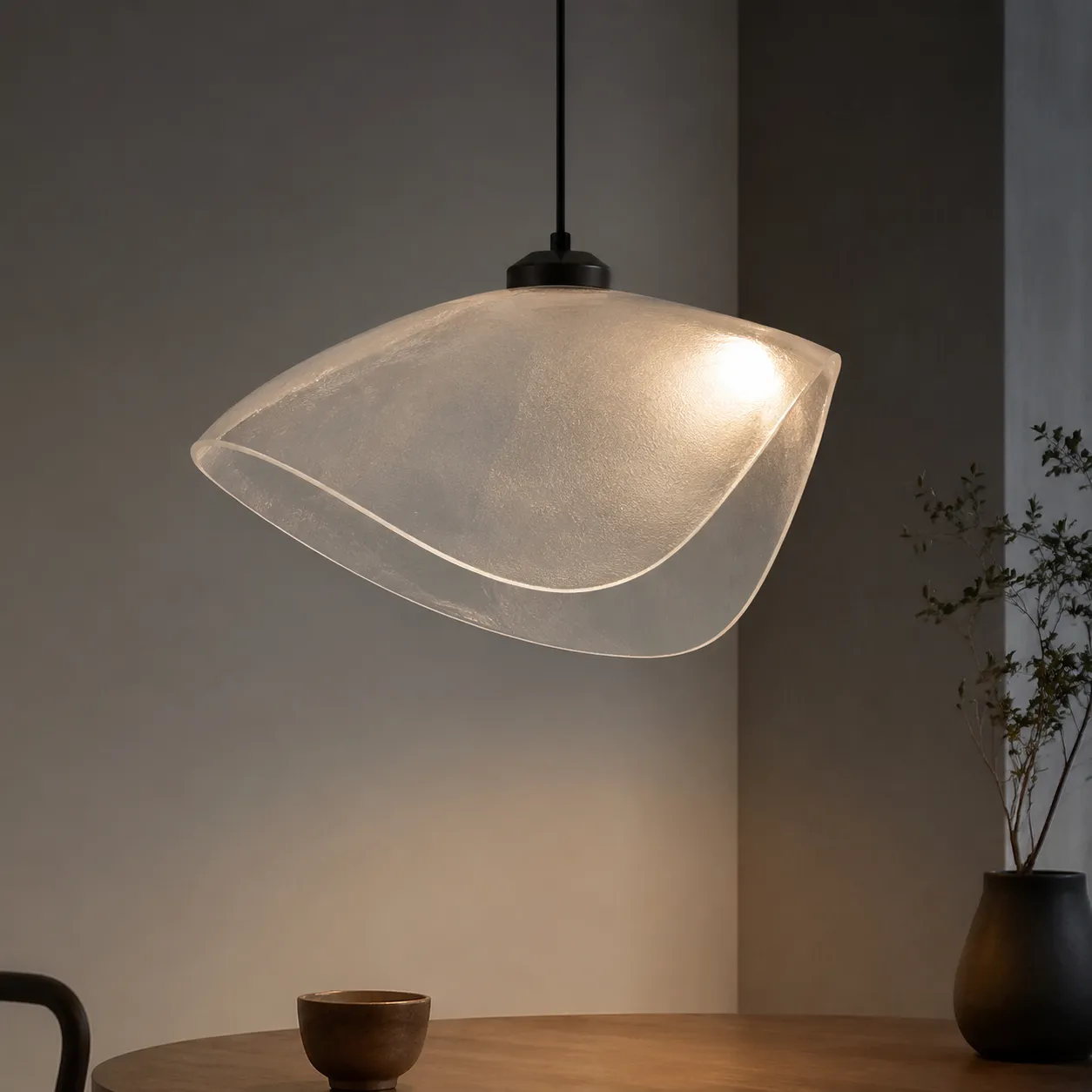 Pendant light render with visible hotspot near a diffuser edge