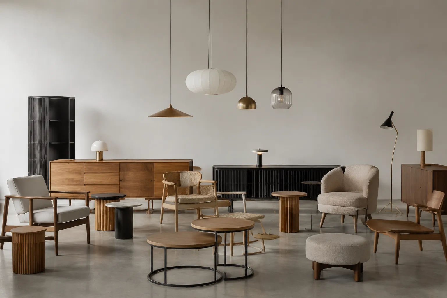Furniture and lighting collection arranged for a family-coherence review