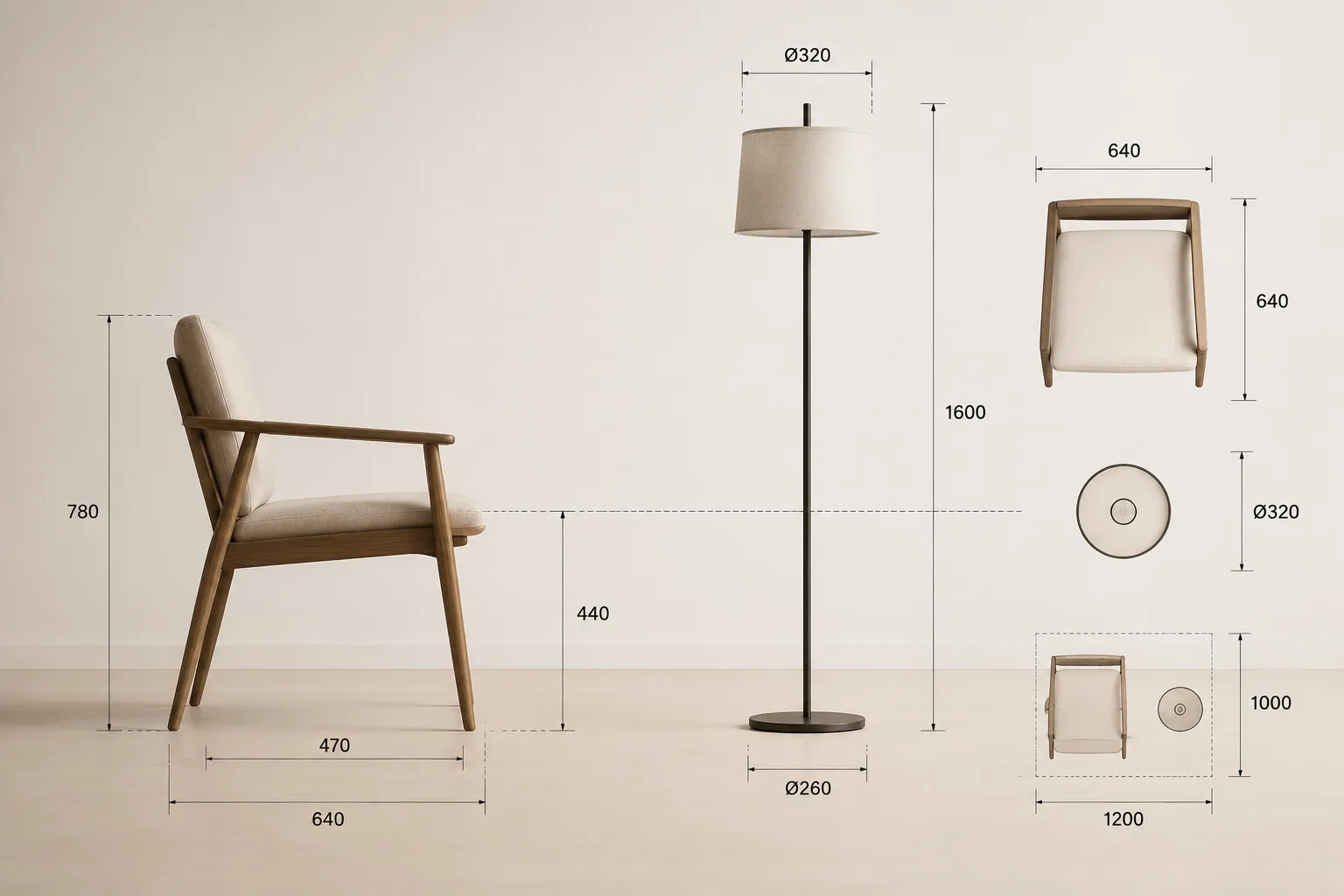 Furniture proportion study focused on seat line, base width, and overall mass