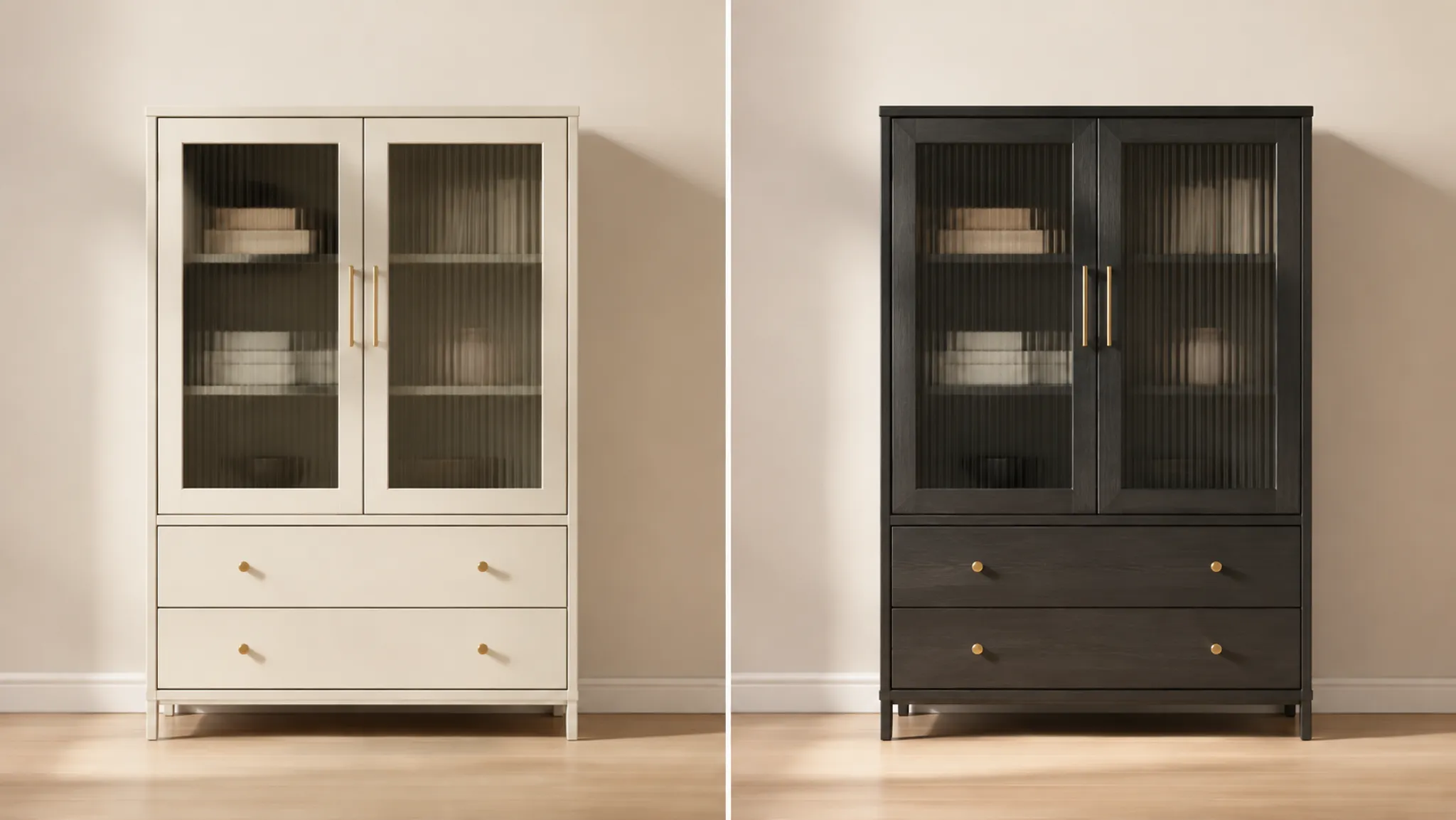 Two matched product render views with identical camera framing and lighting conditions