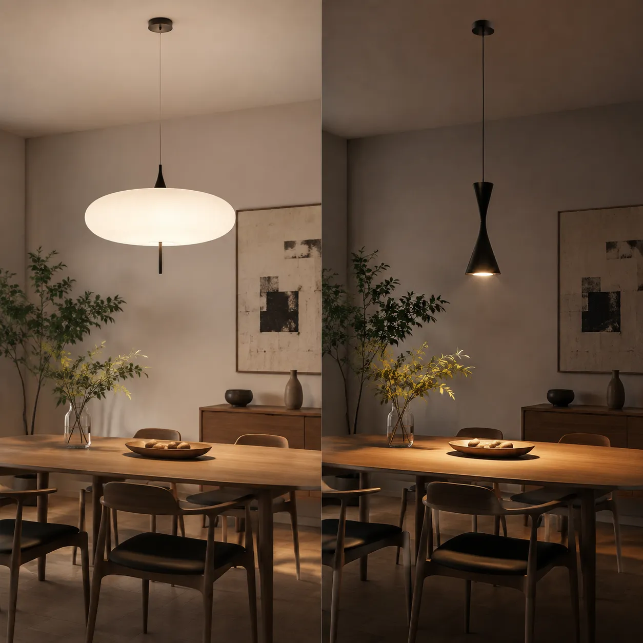 Comparison view of broad diffuser glow and concentrated hotspot behavior
